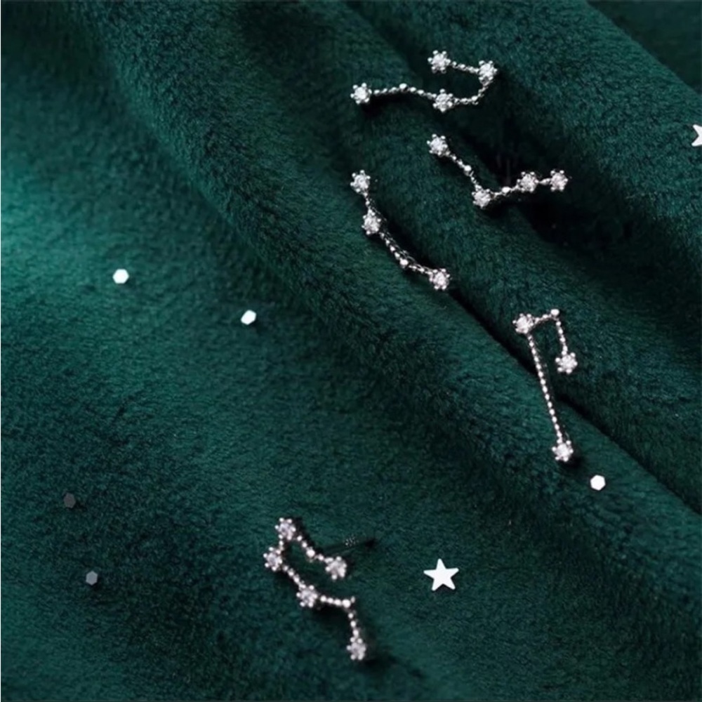 Aries Constellation Star Minimalist Astrology Zodiac Sign Silver Stud Earrings - Picture 8 of 9
